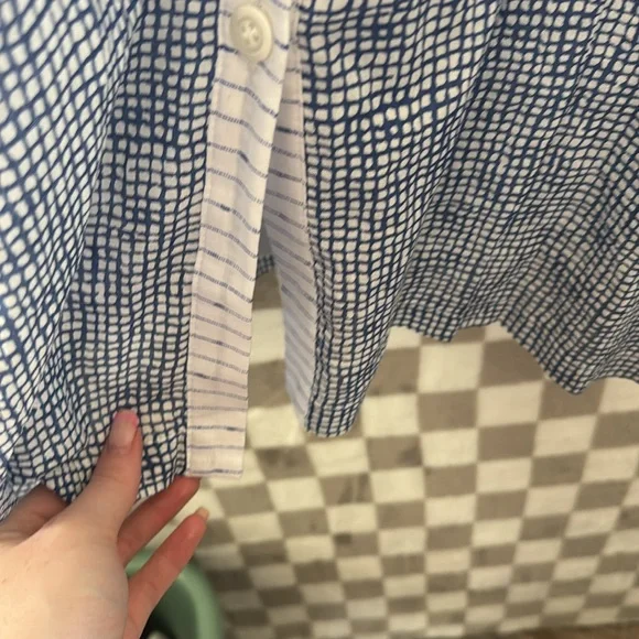 Terra Sj Apperal Large Blouse Shirt White Blue Linen Lagenlook - Picture 6 of 13